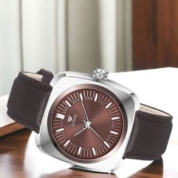 LORENZ Men Brass Dial & Leather Bracelet Style Straps Analogue Watch MK-4016R-12