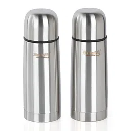 Sumeet  Silver Tone 2 Pieces Double Wall Vacuum Stainless Steel Water Bottles 400 ml Each-1