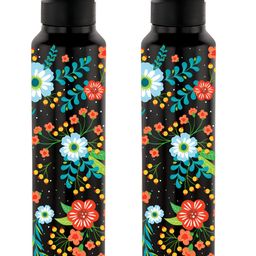 NIRLON Black 2 Pieces Printed Stainless Steel Single Wall Vacuum Sippers 1L each-image-97