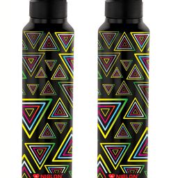 NIRLON Black 2 Pieces Geometric Printed Stainless Steel Single Wall Vacuum Sipper 1L Each-image-9