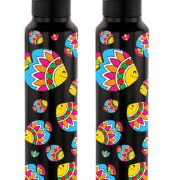 NIRLON Black 2 Pieces Printed Stainless Steel Single Wall Vacuum Sippers 1L Each-image-83