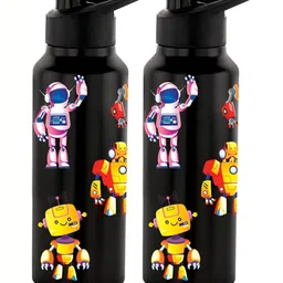 NIRLON Black 2 Pieces Printed Stainless Steel Single Wall Vacuum Water Bottles 750 ml Each-image-47