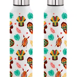 NIRLON White 2 Pieces Printed Stainless Steel Single Wall Vacuum Water Bottle 1L Each-image-82