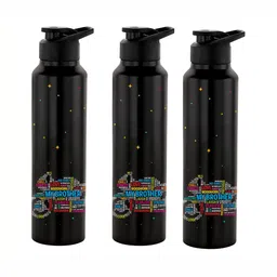 NIRLON Black 3 Pieces Printed Stainless Steel Single Wall Vacuum Sippers 1L Each-12