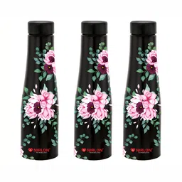 NIRLON Black 3 Pieces Printed Stainless Steel Single Wall Vacuum Water Bottles 1 L Each-17