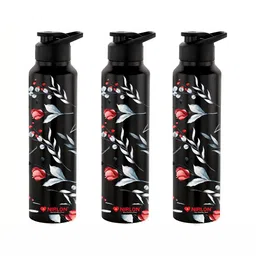 NIRLON Black 3 Pcs Printed Stainless Steel Single Wall Vacuum Sippers 1L Each-image-30
