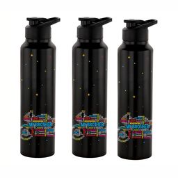 NIRLON Black 3 Pieces Printed Stainless Steel Single Wall Vacuum Sippers 1L Each-14