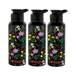NIRLON Black 3 Pieces Printed Stainless Steel Single Wall Vacuum Sippers 750 ml Each-image-84