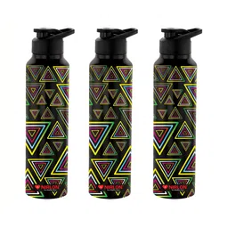 NIRLON Black 3 Pieces Printed Stainless Steel Single Wall Vacuum Sippers 1L Each-10
