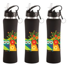 NIRLON Black 3 Pieces Printed Stainless Steel Single Wall Vacuum Sippers 750 ml Each-image-91