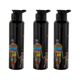NIRLON Black 3 Pieces Printed Stainless Steel Single Wall Vacuum Sippers 1L Each-18