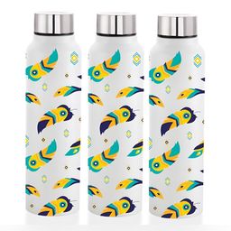 NIRLON White 3 Pieces Printed Stainless Steel Single Wall Vacuum Water Bottles 1 L Each-image-98