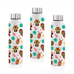 NIRLON White & Yellow 3 Pieces Printed Stainless Steel Water Bottle 1 L-image-30