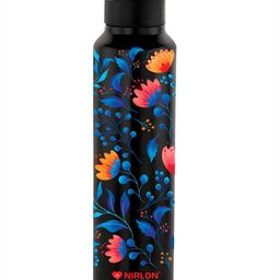 NIRLON Black Floral Printed Stainless Steel Single Wall Vacuum Water Bottle 1 L Each-image-60