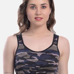 StyFun Blue & Black Abstract Printed Non Padded Sports Bra-7