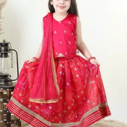 Kinder Kids Girls Embroidered Thread Work Ready To Wear Lehenga & Blouse With Dupatta-image-69