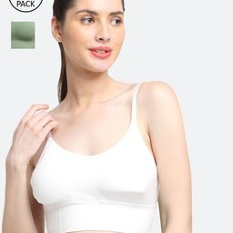 Friskers Women Pack Of 2 White & Olive Green Solid Lightly Padded Sports Bra-picture-19