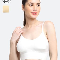 Friskers Women Pack Of 2 White & Beige Solid  Lightly Padded Sports Bra-27