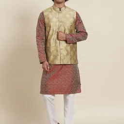 SOJANYA Men Maroon Ethnic Motifs Kurta with Pyjamas & Nehru Jacket-picture-54