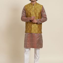 SOJANYA Men Maroon Ethnic Motifs Kurta with Pyjamas & Nehru Jacket-picture-13