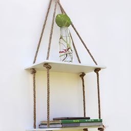 VAH Kya Bat Hai !! White & Brown 2 Layer Floating Wall Shelves With Jute Rope-picture-12
