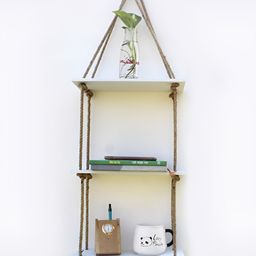 VAH Kya Bat Hai !! White & Brown 3 Layer Floating Wall Shelves With Jute Rope-30
