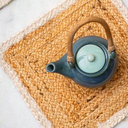 JASMEY HOMES White & Beige Set of 2 Square Jute Table Placemat-27