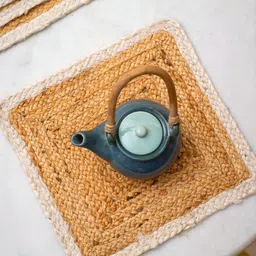JASMEY HOMES Set Of 6 White & Beige Square Jute Table Placemats-10