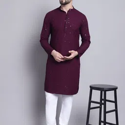 SOJANYA Ethnic Motifs Embroidered Sequinned Regular Pure Cotton Kurta with Churidar-picture-49