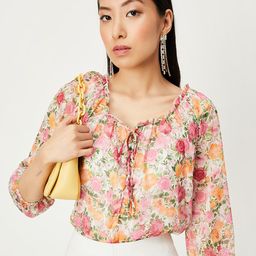 max Floral Printed Tie-Up Neck Puff Sleeves Top-image-86