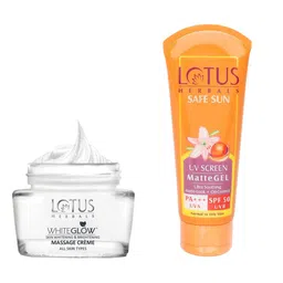 Lotus Herbals Sustainable Set of Safe Sun Matte Gel Sunscreen  Whiteglow Skin Whitening Massage Creme-picture-8