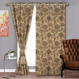 Parda Sansar Beige & Brown 2 Pieces Floral Printed Room Darkening Window Curtains-22