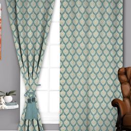 Parda Sansar Beige & Green 2 Pieces Ethnic Motifs Printed Room Darkening Window Curtains-image-99
