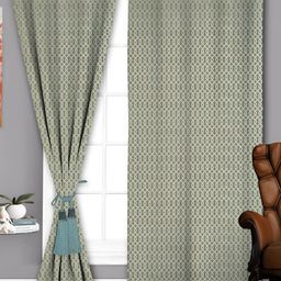 Parda Sansar Beige & Green 2 Pieces Geometric Printed Room Darkening Window Curtains-image-43