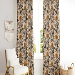 tundwal's Cream Coloured 2 Pieces Floral Printed Cotton Room Darkening Window Curtains-picture-18