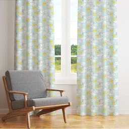 STYBUZZ Kids Blue & White Set Of 2 Quirky Printed Room Darkening Window Curtain-4