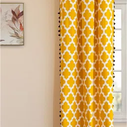 HOMEMONDE Yellow & White Ethnic Motifs Room Darkening Window Curtain-40