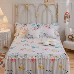 JC HOME White  Blue Printed 230 TC Double Queen Bed Cover With 2 Pillow Covers-image-24