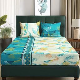 Story@home Blue & White Floral Microfiber 180 TC Queen Bedsheet With 2 Pillow Covers-image-45
