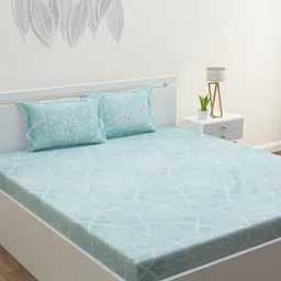HAPPY HUES Blue & White Floral Printed 180 TC King Size Bedsheet With 2 Pillow Covers-image-82