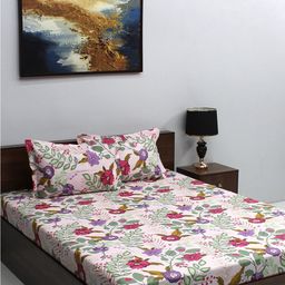 BOMBAY DYEING Ivyrose Red & White Floral Cotton 110 TC Queen Bedsheet With 2 Pillow Covers-image-99