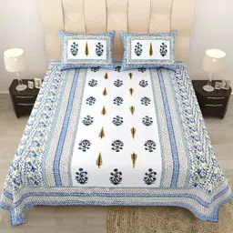 BED-SHEET.COM Blue & White Ethnic Motifs Cotton 180 TC King Bedsheet With 2 Pillow Covers-picture-13