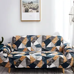 Lukzer Yellow & White Printed 4 Seater Sofa Cover-5