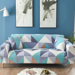 Lukzer Blue & Grey Printed 2 Seater Sofa Cover-image-55