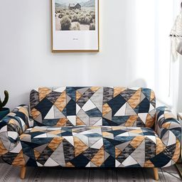 Lukzer Grey & Yellow Geometric 2 Seater Sofa Cover With Arms-image-100