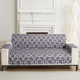 HOUSE OF QUIRK Grey & White Printed Quilted Water-Resistant Sofa Mat With Arms-picture-12