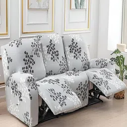 HOUSE OF QUIRK Recliner Grey & Black 8 Pieces Printed 3 Seater Sofa Cover With Arms-2