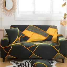 Lukzer Green & Yellow 4 Seater Sofa Cover With Arms-picture-32