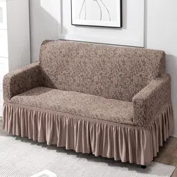 HOKIPO Taupe & Grey Solid Polyester 3 Piece Sofa Cover With Arms-image-80