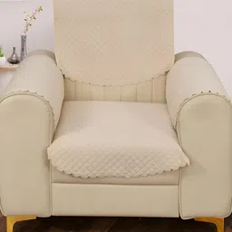 Sparrow world Beige 4 Pieces Quilted Velvet 1 Seater Sofa Cover With Arms-image-59